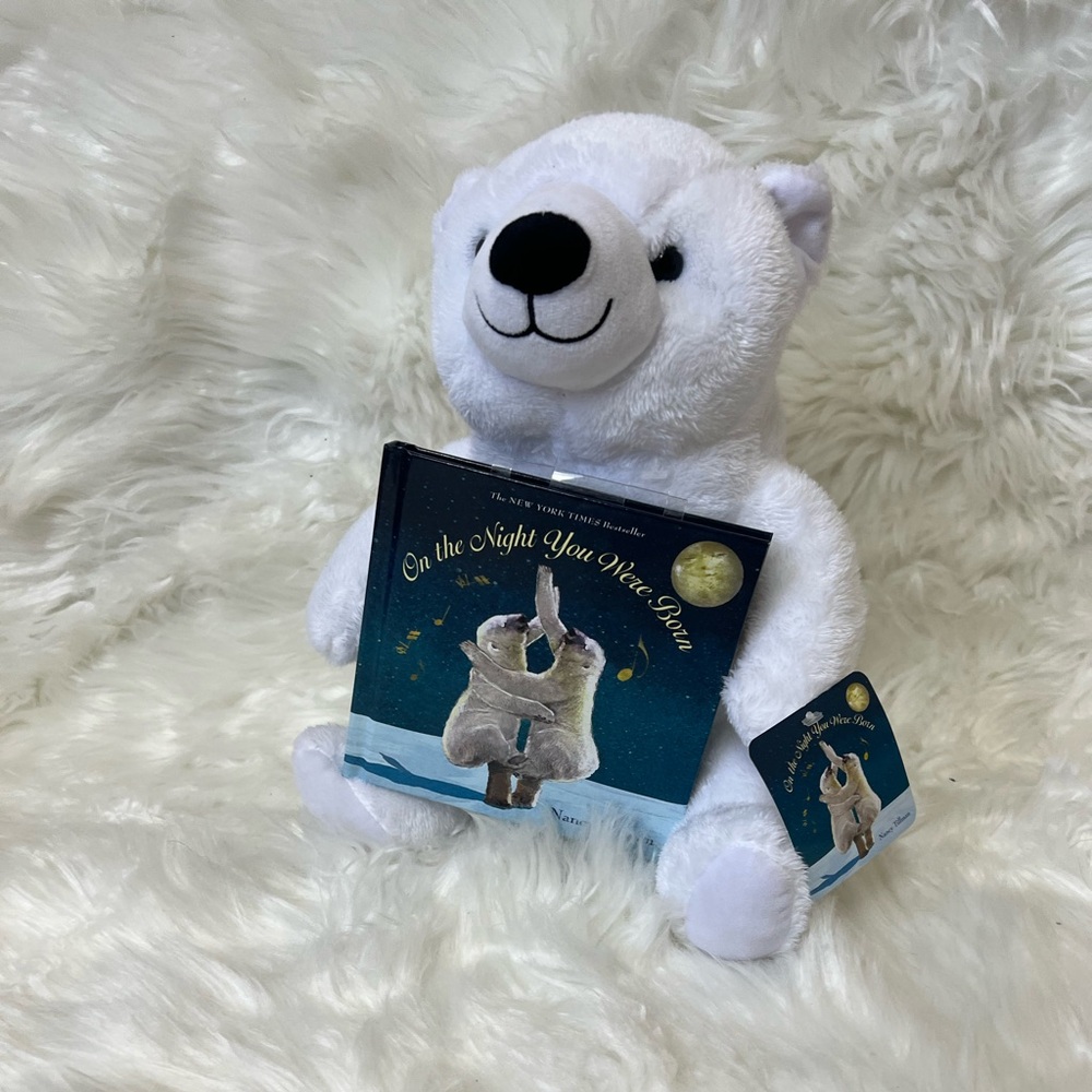 11” White Plush Bear with Book Set. On the Night you were Born. NWT